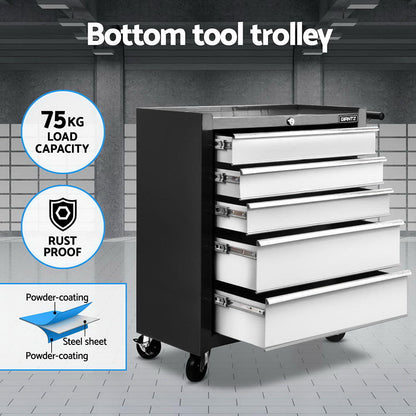 Giantz 15 Drawers Tool Chest Trolley Toolbox 2-in-1 Storage Black& Grey