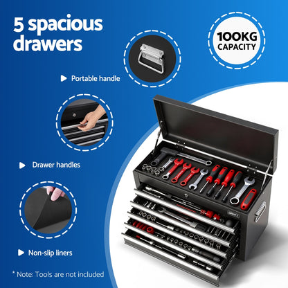 GIANTZ 5 Drawer Tool Chest Box Cabinet Lockable Garage Storage Organiser Black