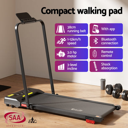 Everfit Treadmill Electric Walking Pad Incline Under Desk 380mm Black