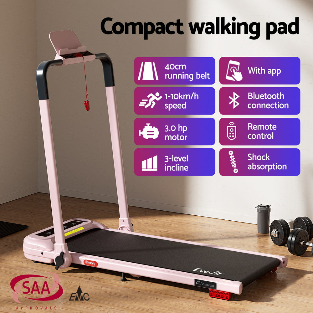 Everfit Treadmill Electric Walking Pad with Incline Foldable for Home Gym Pink