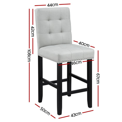 Artiss 2x Bar Stools Kitchen Dining Chairs Counter Fabric Stool Wooden Ada Grey