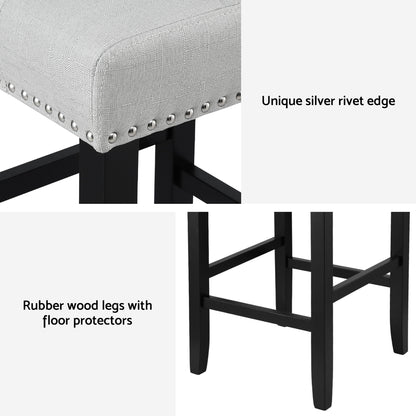 Artiss 2x Bar Stools Kitchen Dining Chairs Counter Fabric Stool Wooden Ada Grey