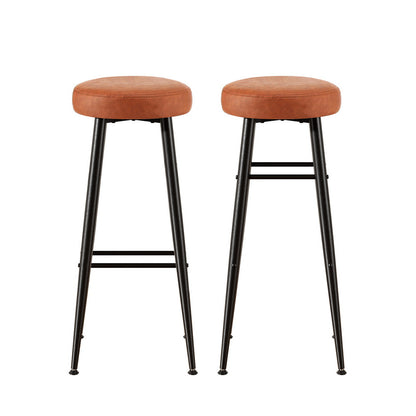 Artiss 2x Bar Stools Kitchen Dining Chairs Counter Round PU Leather Lane Brown