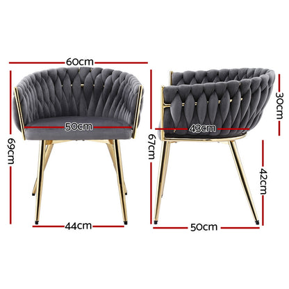 1 Set of 2 Artiss Dining Chairs Velvet Armchair Grey