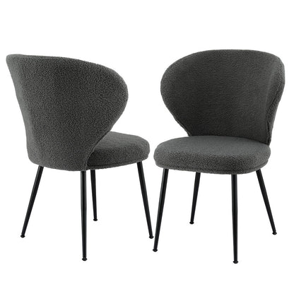 Artiss 2x Dining Chairs Sherpa Boucle Wing Back Grey