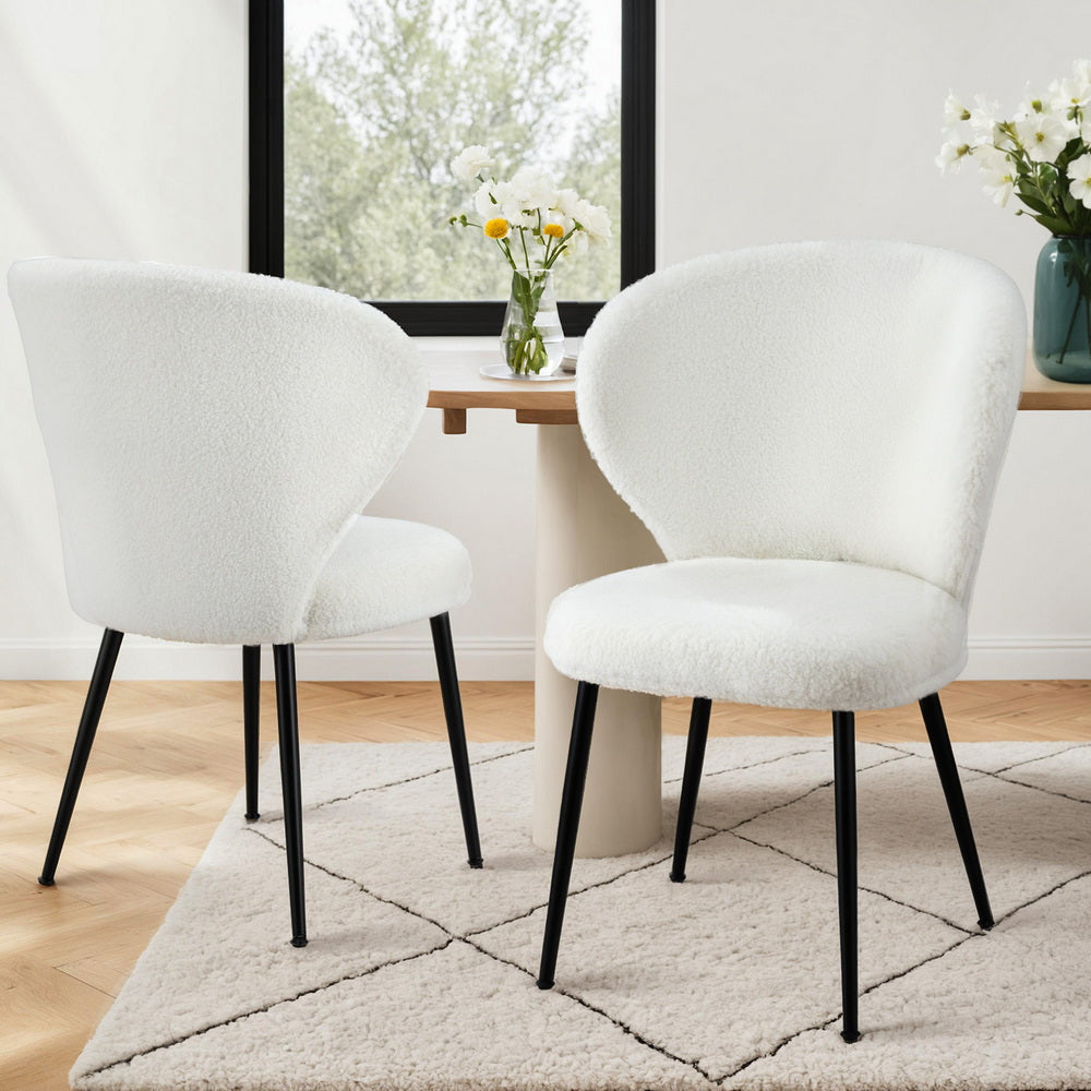 Artiss 2x Dining Chairs Sherpa Boucle Wing Back White