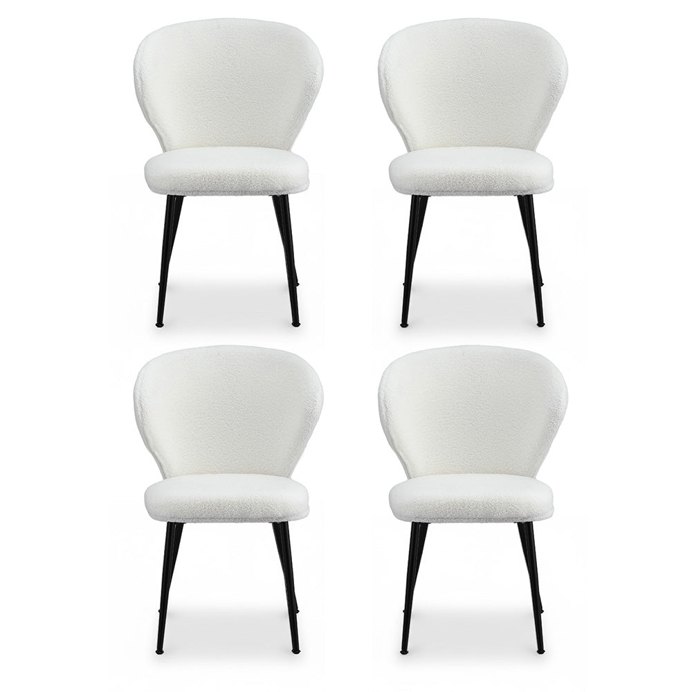 Artiss 4x Dining Chairs Sherpa Boucle Wing Back White