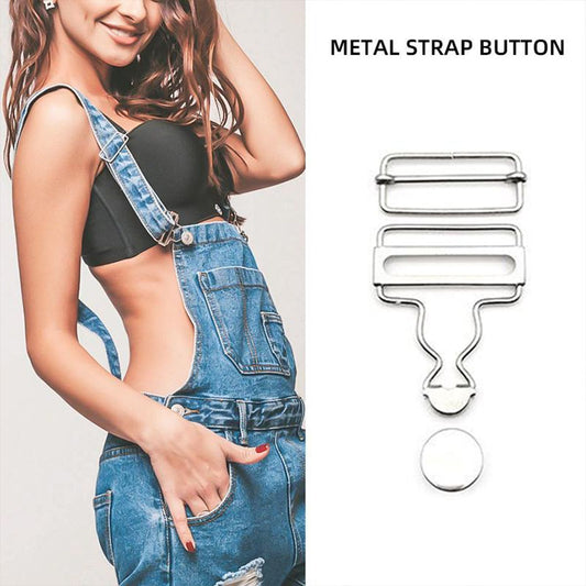 Silver metal overalls strap adjuster buckles set: slide buckle, snap hook, ring