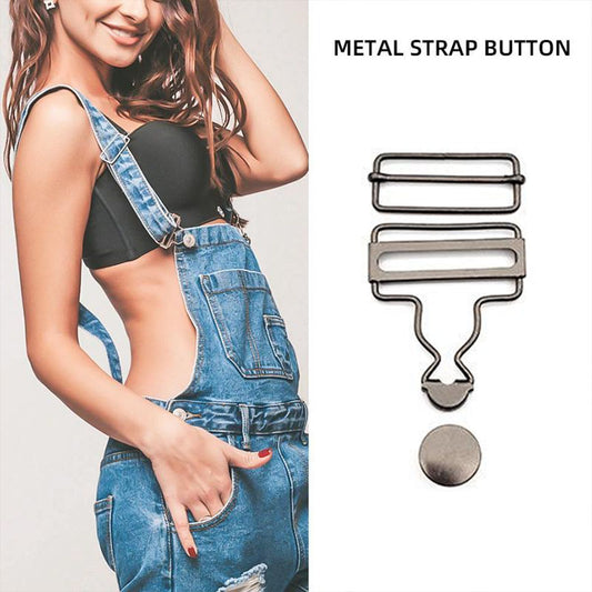 Metal strap adjuster buckles set in gunmetal tone, slide buckle and snap components