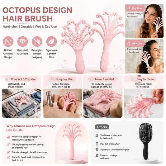 Light pink octopus-shaped scalp massage brush with textured bristles