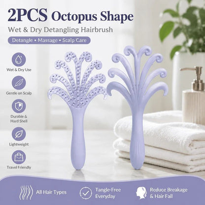 Light Purple Octopus Scalp Massage Brush Gentle Volumising Wet & Dry 2Pcs