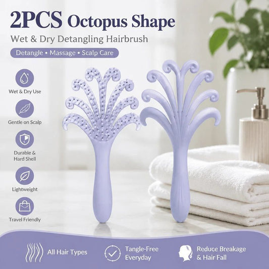 Light purple octopus-shaped scalp massage brush, wet and dry, 2 pcs