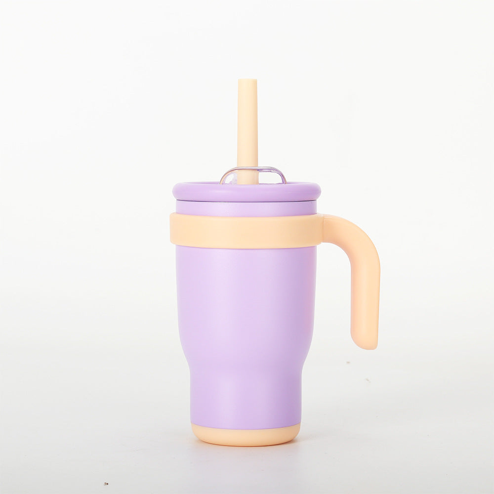 Purple 14oz Insulated Tumbler with Handle & Straw - 304 Stainless Steel Car Cup (Contrast Color)