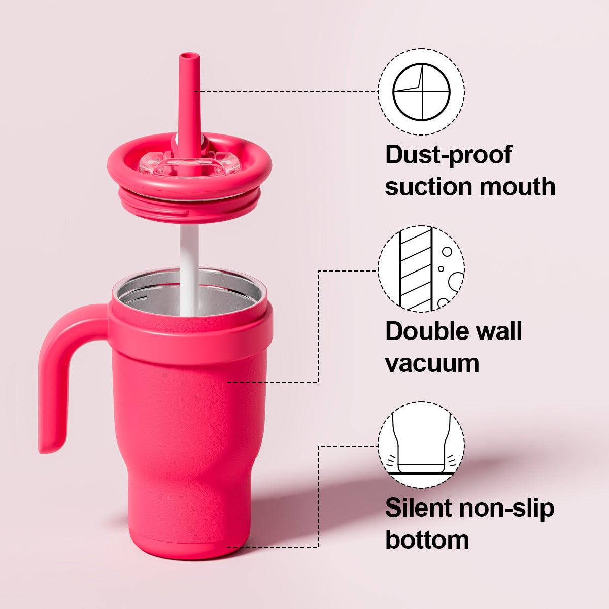 Purple 14oz Insulated Tumbler with Handle & Straw - 304 Stainless Steel Car Cup (Contrast Color)