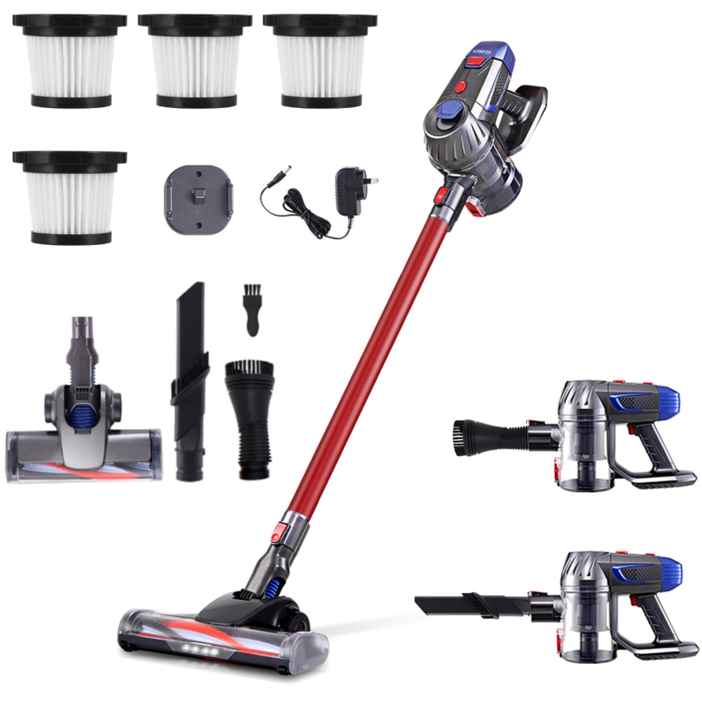 Devanti Stick Vacuum Cleaner HEPA Filter Red 150W