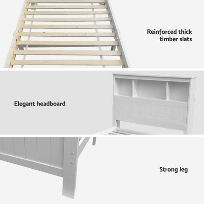 Artiss Bed Frame King Single Size Wooden with 2 Storage Drawers White