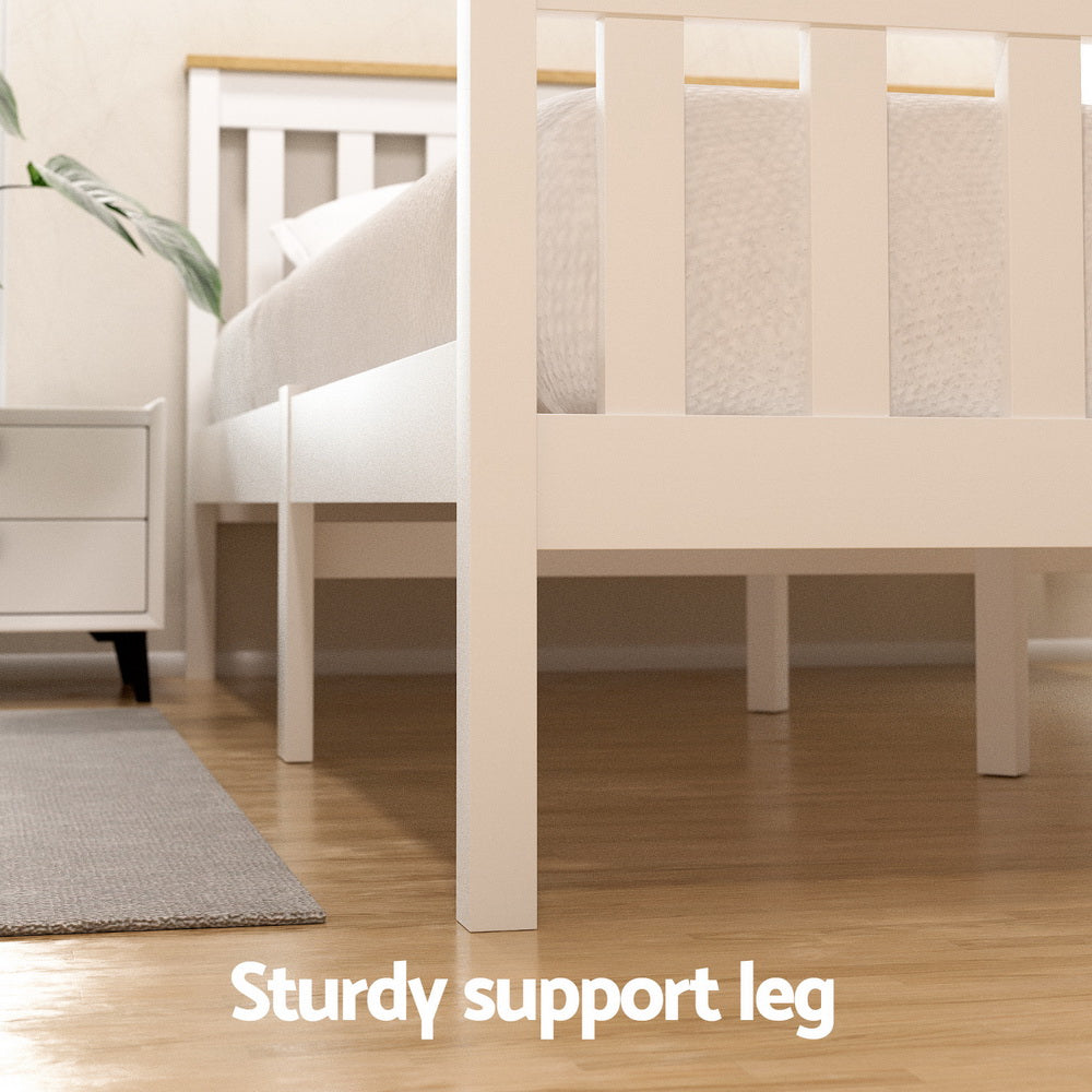 Artiss Bed Frame Double Size Wooden Platform with 2 Storage Drawers White PONY