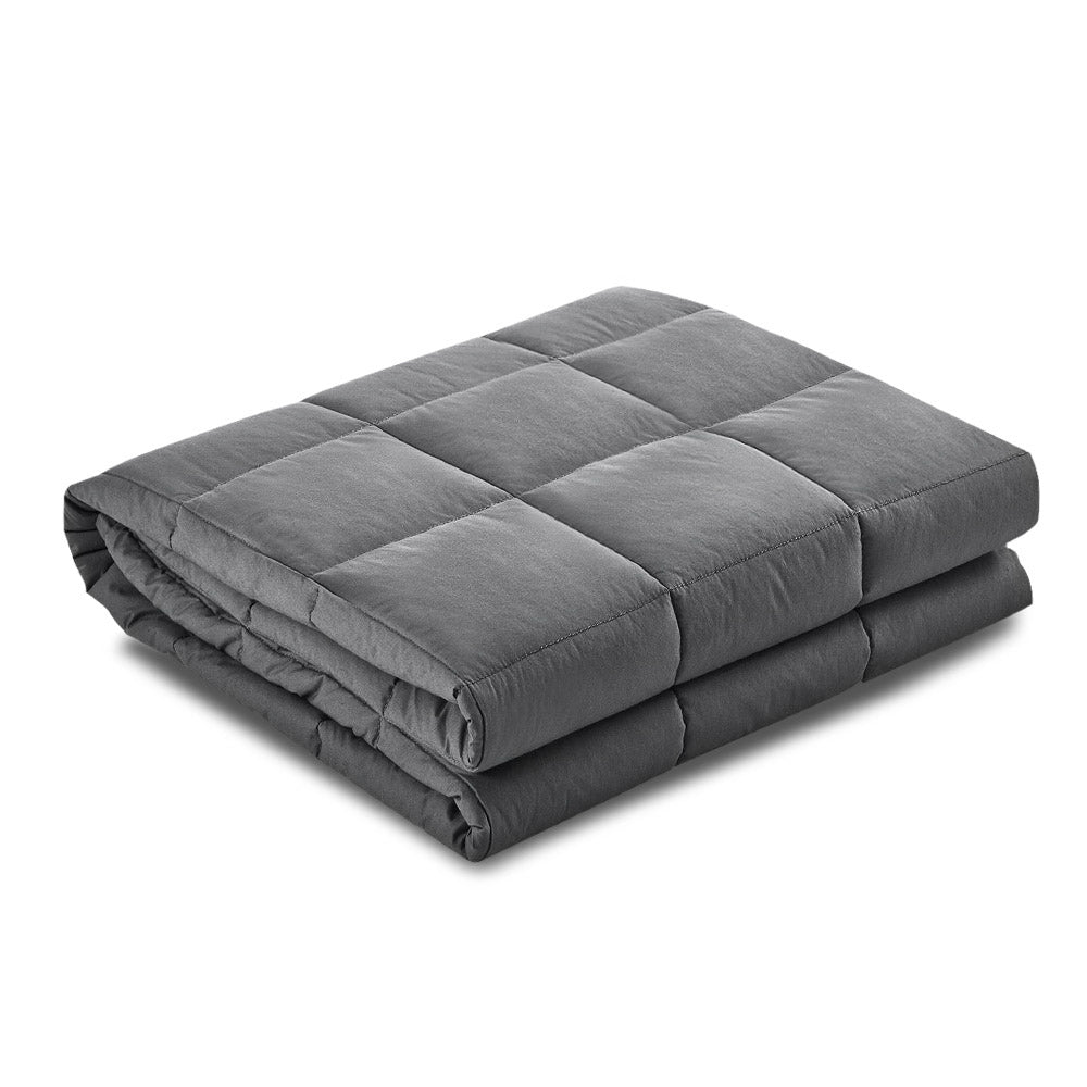 Adult weighted blanket in dark gray, quilted channels, neatly folded