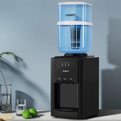 22L Devanti Water Cooler Dispenser Bench Top 3 Taps Chiller Filter Purifier Three Taps Balck