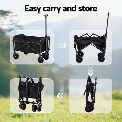 Gardeon Garden Cart Folding Trolley Camping Wagon Barrow Outdoor Beach Black
