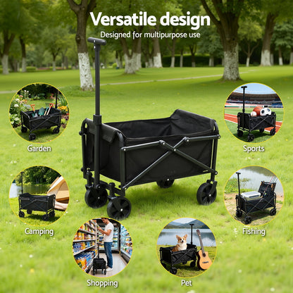 Gardeon Garden Cart Folding Trolley Camping Wagon Barrow Outdoor Beach Black