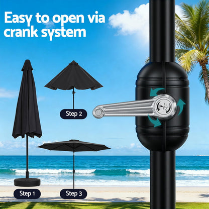 Instahut Outdoor Umbrella 2.9m Market Umbrella with Base String Light Black
