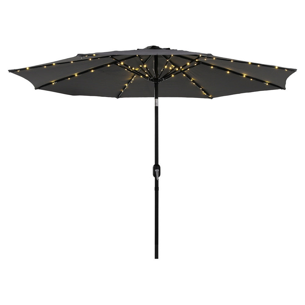 Instahut Outdoor Umbrella 2.9m Market Umbrella with String Light Tilt Charcoal Shade