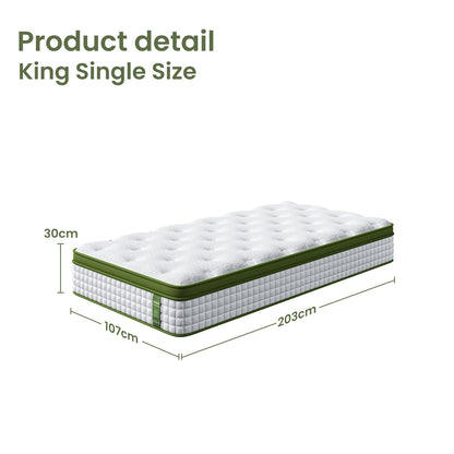 BedStory King Single 30cm Hybrid Mattress Cooling Gel Memory Foam 5 Zone Pocket Spring Bed Temperature Regulating