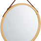 Hanging Round Wall Mirror 45 cm - Solid Bamboo Frame and Adjustable Leather Strap for Bathroom and Bedroom
