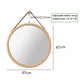 Hanging Round Wall Mirror 45 cm - Solid Bamboo Frame and Adjustable Leather Strap for Bathroom and Bedroom