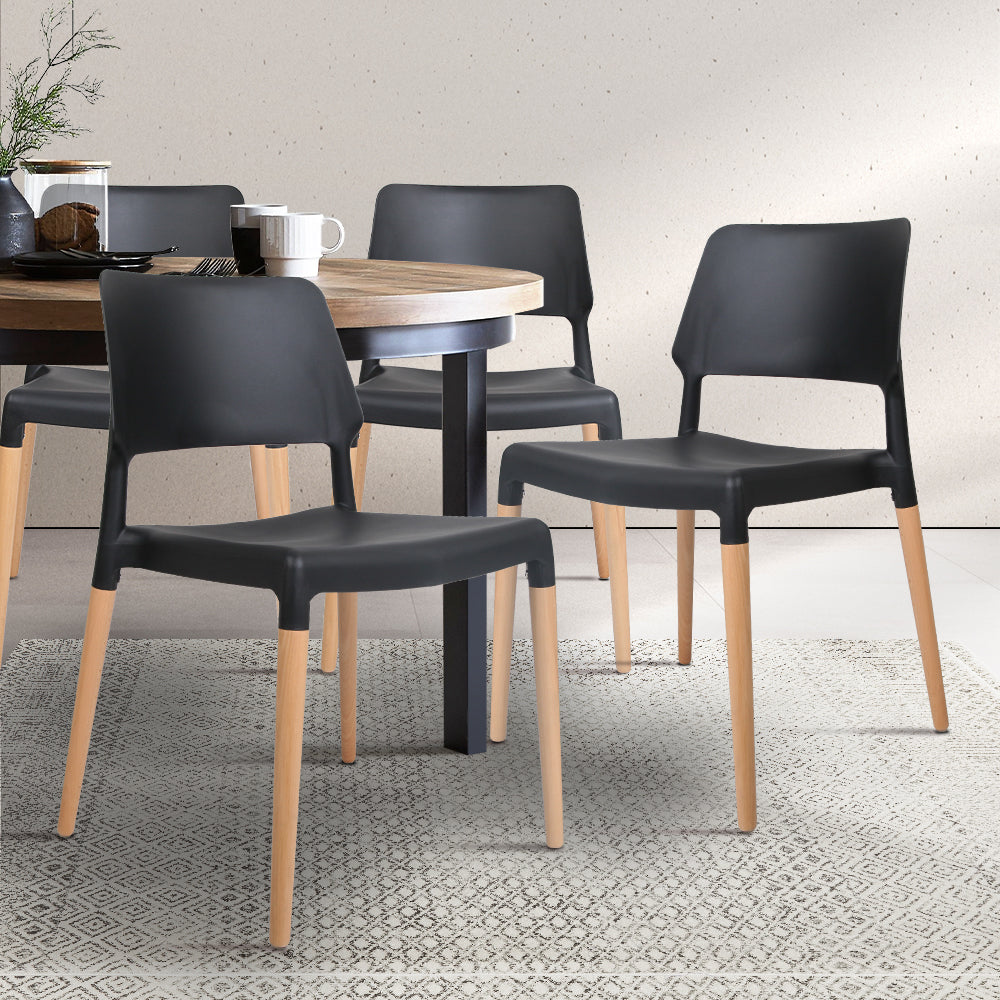 Artiss Set of 4 Wooden Stackable Dining Chairs - Black
