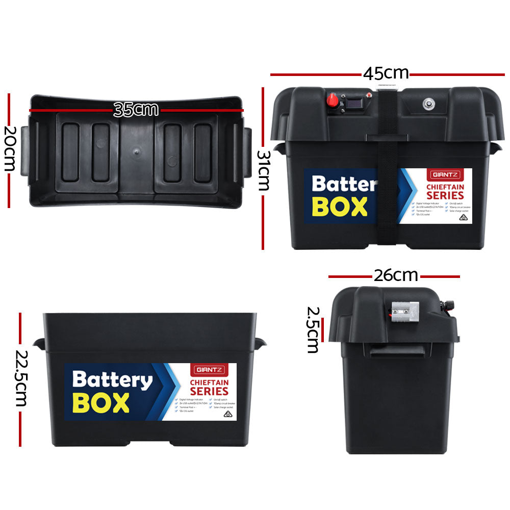 GIANTZ Battery Box 12V Camping Portable Deep Cycle AGM Universal Large USB Cig