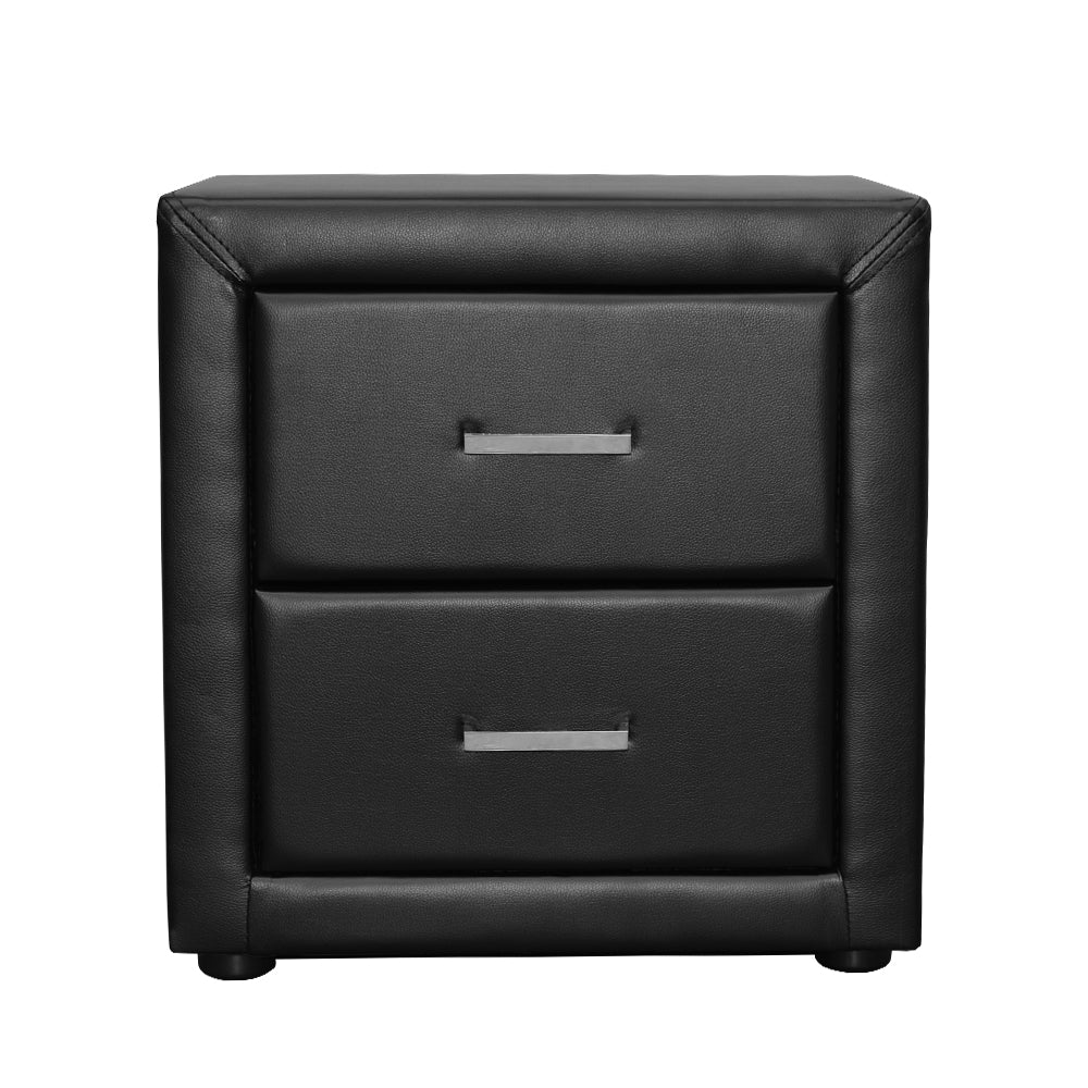 Artiss PVC Leather Bedside Table - Black