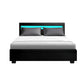 Artiss Cole LED Bed Frame PU Leather Gas Lift Storage - Black Double