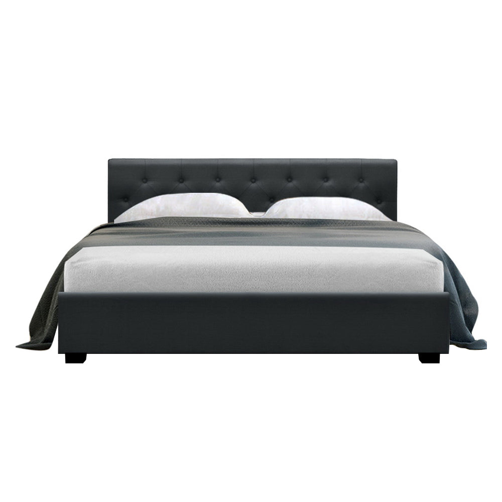 Artiss Vila Bed Frame Fabric Gas Lift Storage - Charcoal Queen