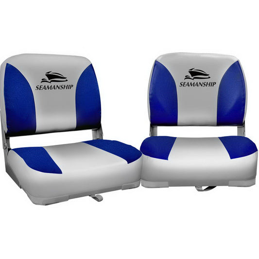 Seamanship Set of 2 Folding Swivel Boat Seats - Grey & Blue