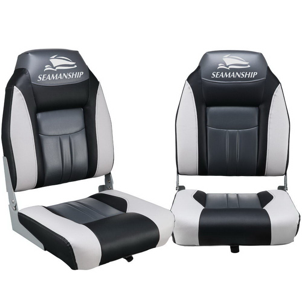 Seamanship Set of 2 Folding Swivel Boat Seats - Grey & Black