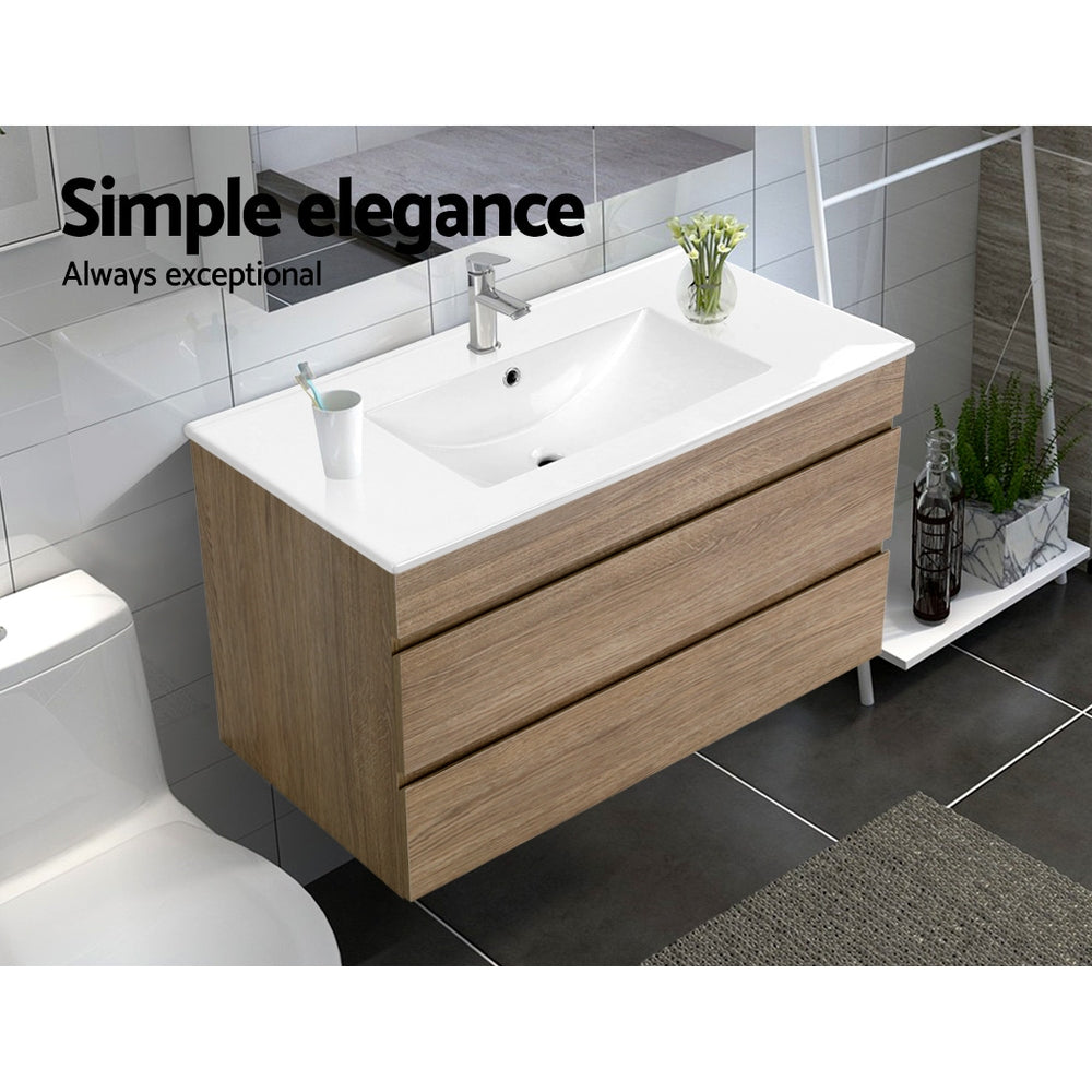 Cefito 900mm Bathroom Vanity Cabinet Wash Basin Unit Sink Storage Wall Mounted Oak White