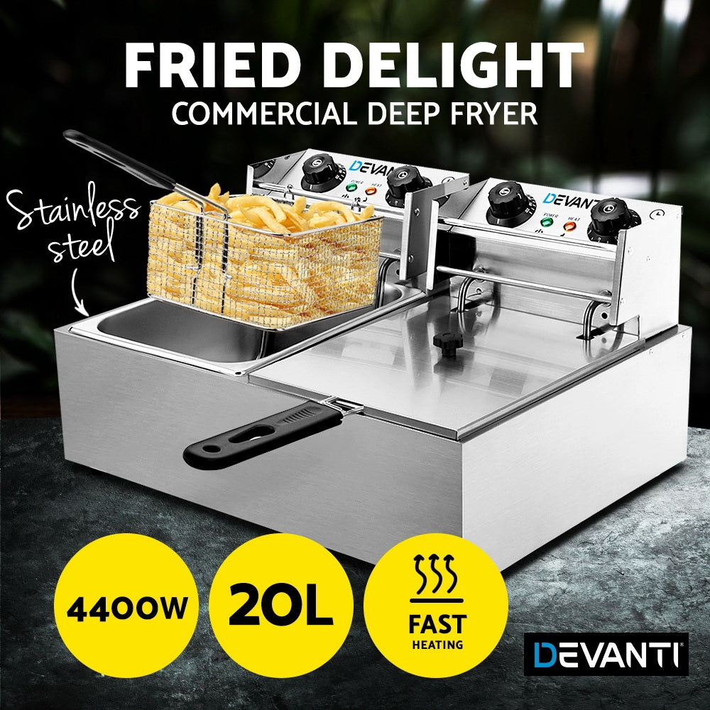 Devanti Electric Commercial Deep Fryer Twin Frying Basket Chip Cooker Kitchen