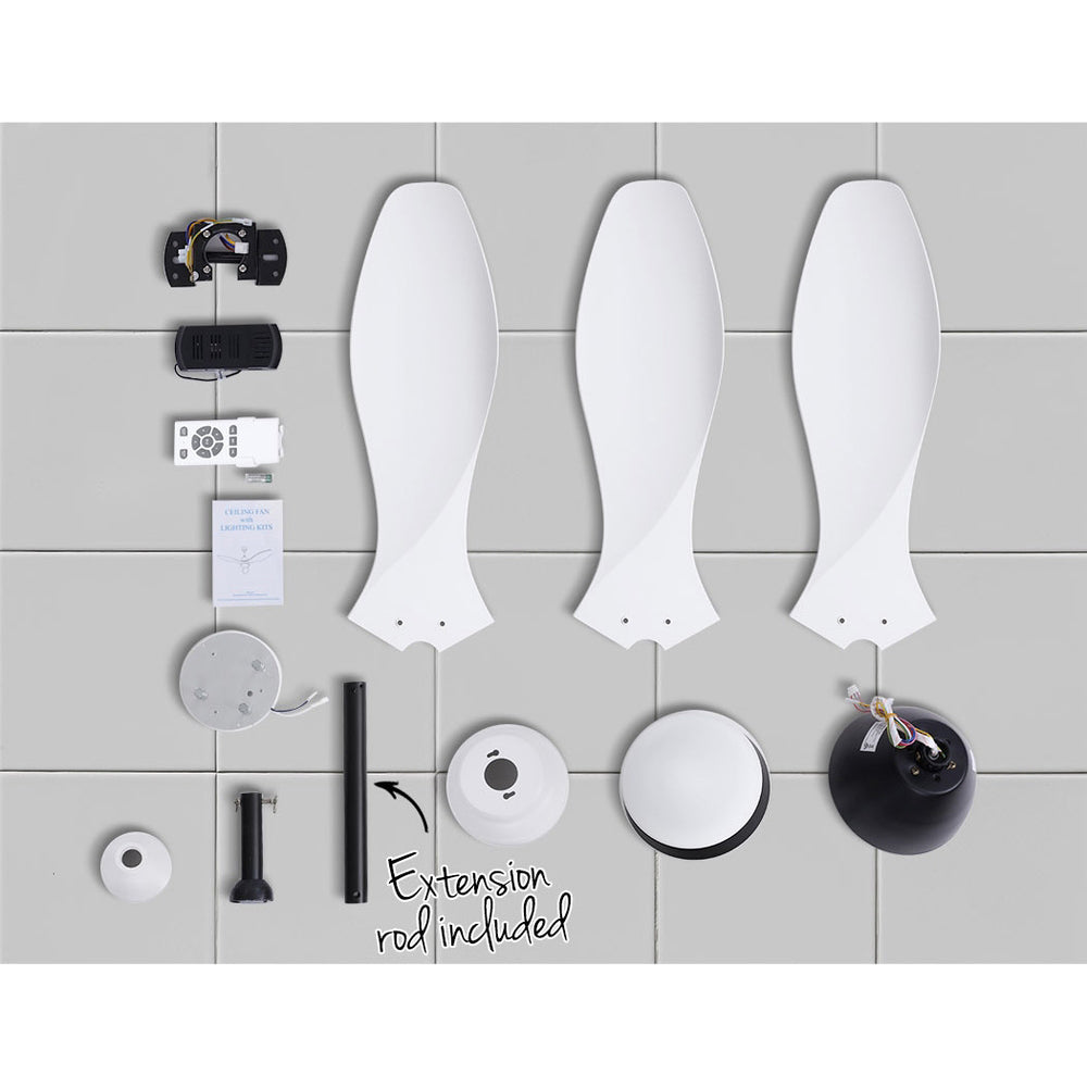 Devanti Ceiling Fan Light Remote Control Ceiling Fans White 48'' 3 Blades