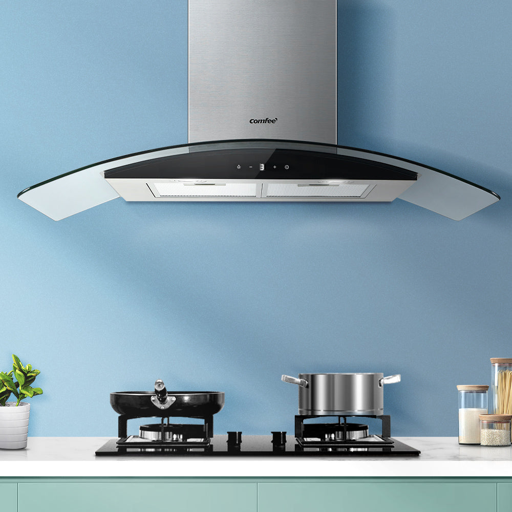 Comfee Rangehood 900mm Stainless LED Glass Kitchen Canopy With 2 PCS Filter Replacement