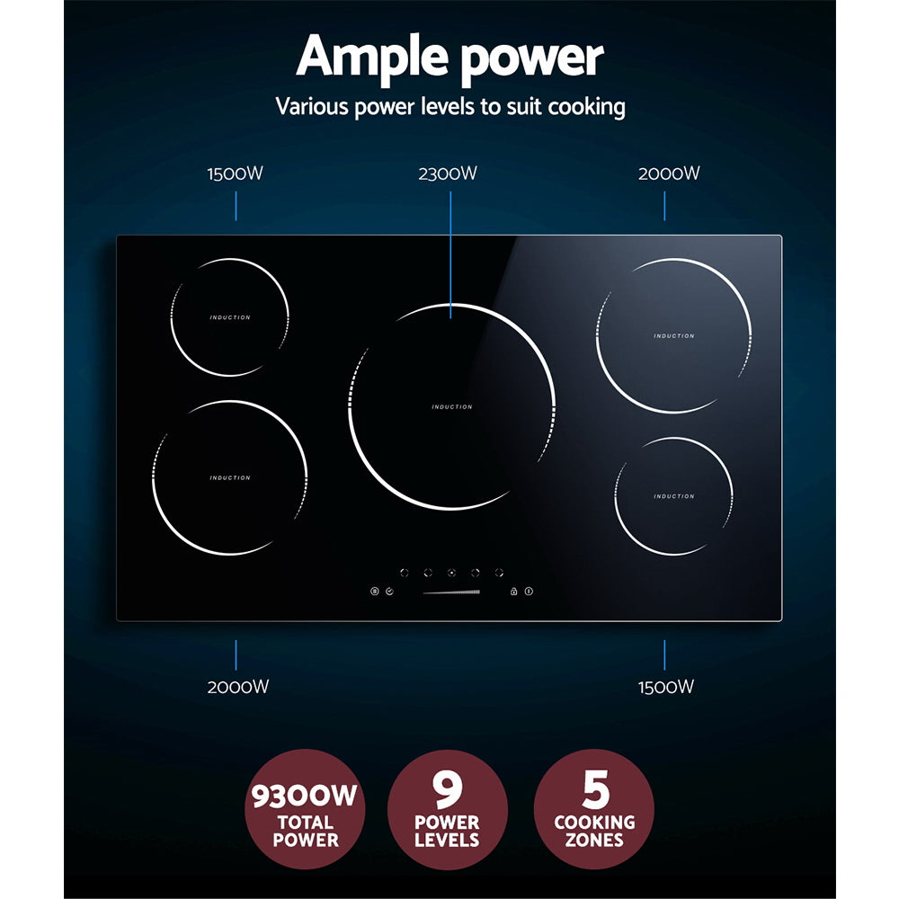 Devanti Induction Cooktop 90cm Ceramic Glass 5 Stove Top