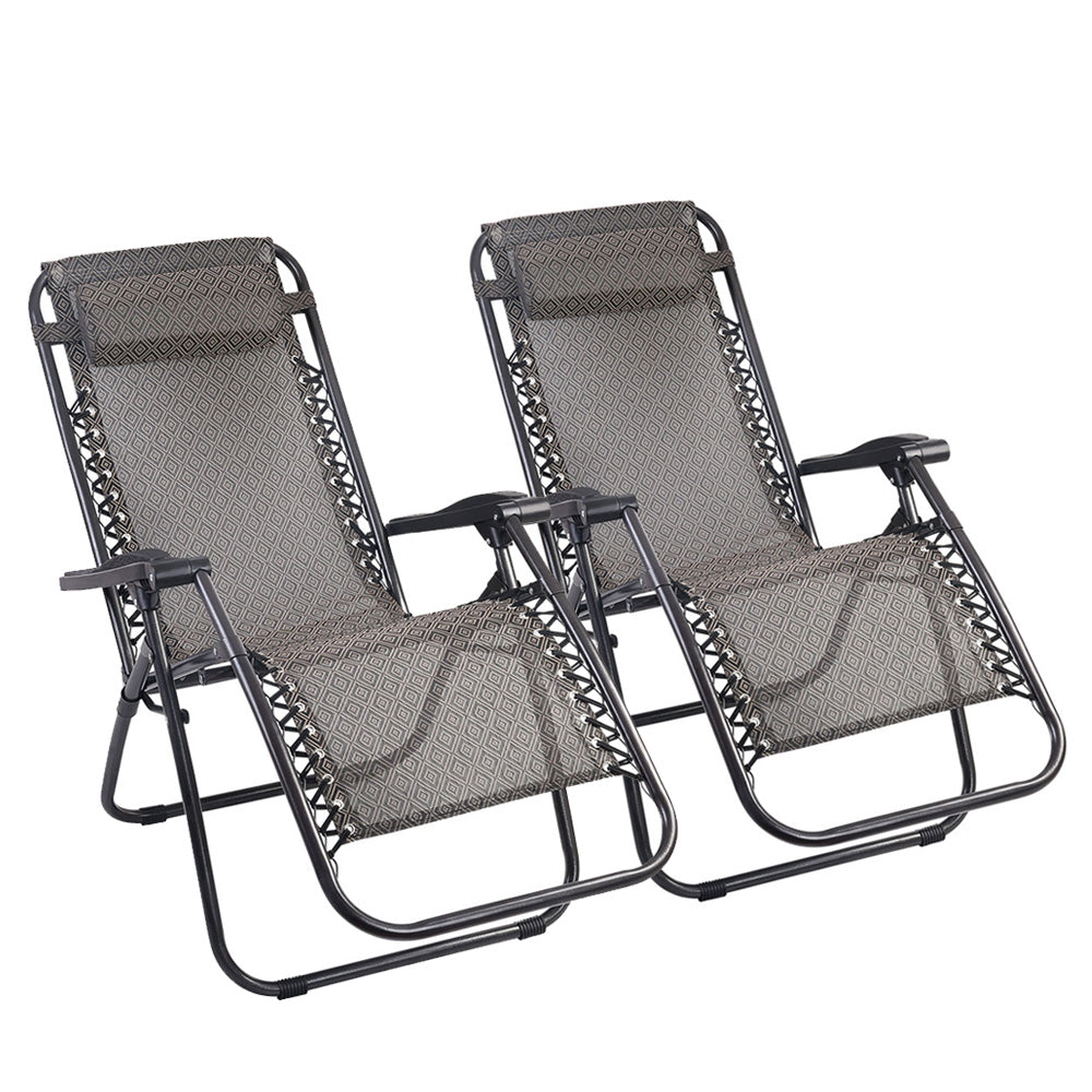 Gardeon Zero Gravity Chair 2PC Reclining Outdoor Sun Lounge Folding Camping