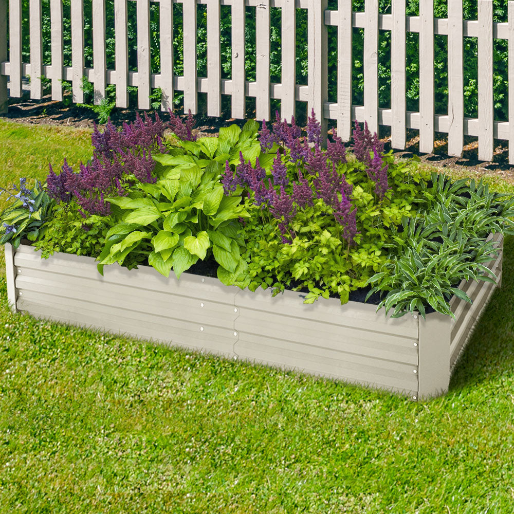 Greenfingers 2x Galvanised Steel Raised Garden Bed Instant Planter Cream 150cmx90cm