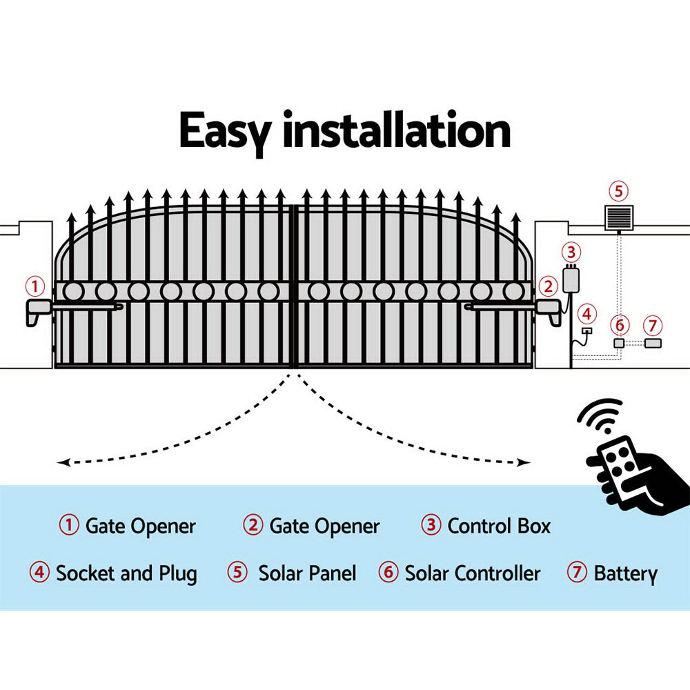 LockMaster 40W Solar Power Swing Gate Opener Auto Electric Remote Control 1000KG