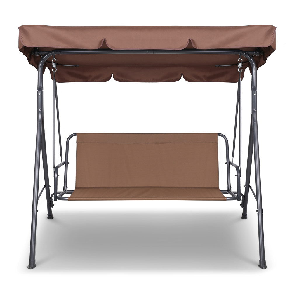 Gardeon 3 Seater Outdoor Canopy Swing Chair - Coffee