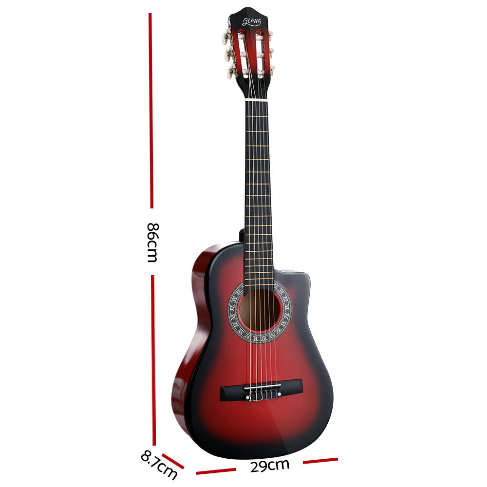 Alpha 34" Inch Guitar Classical Acoustic Cutaway Wooden Ideal Kids Gift Children 1/2 Size Red