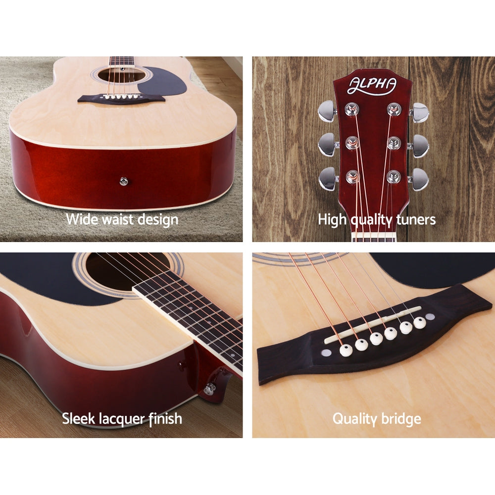 ALPHA 41 Inch Wooden Acoustic Guitar with Accessories set Natural Wood