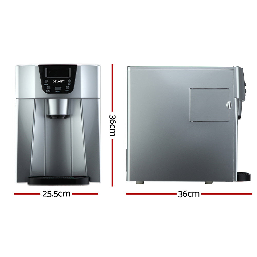 Devanti 2L Portable Ice Cuber Maker & Water Dispenser - Silver