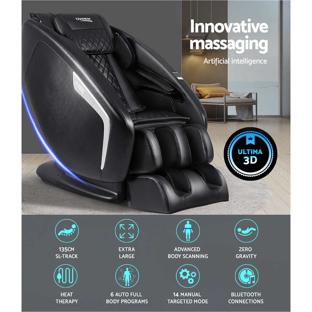 Livemor 3D Electric Massage Chair Shiatsu Kneading Massager Zero Gravity Large Black
